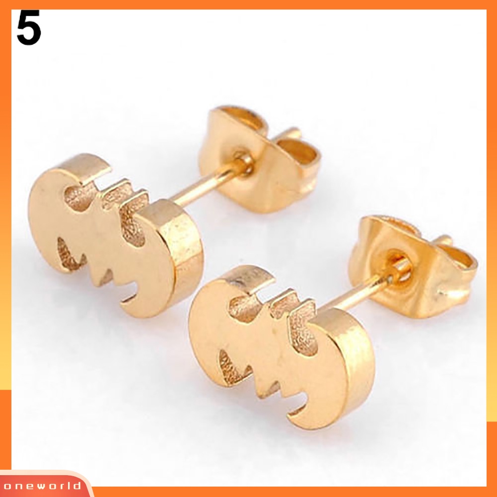 [WOD] Pria Wanita Punk Kelelawar Stainless Steel Srew Kembali Telinga Stud Anting Telinga Perhiasan