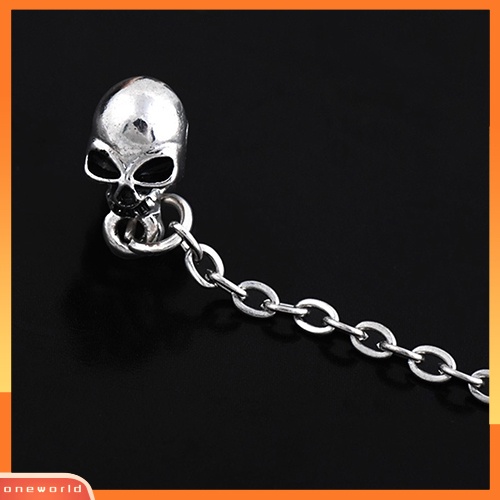 [WOD] Gaya Punk Surgical Steel Crown Skeleton Ear Stud Rantai Anting Tindik Perhiasan