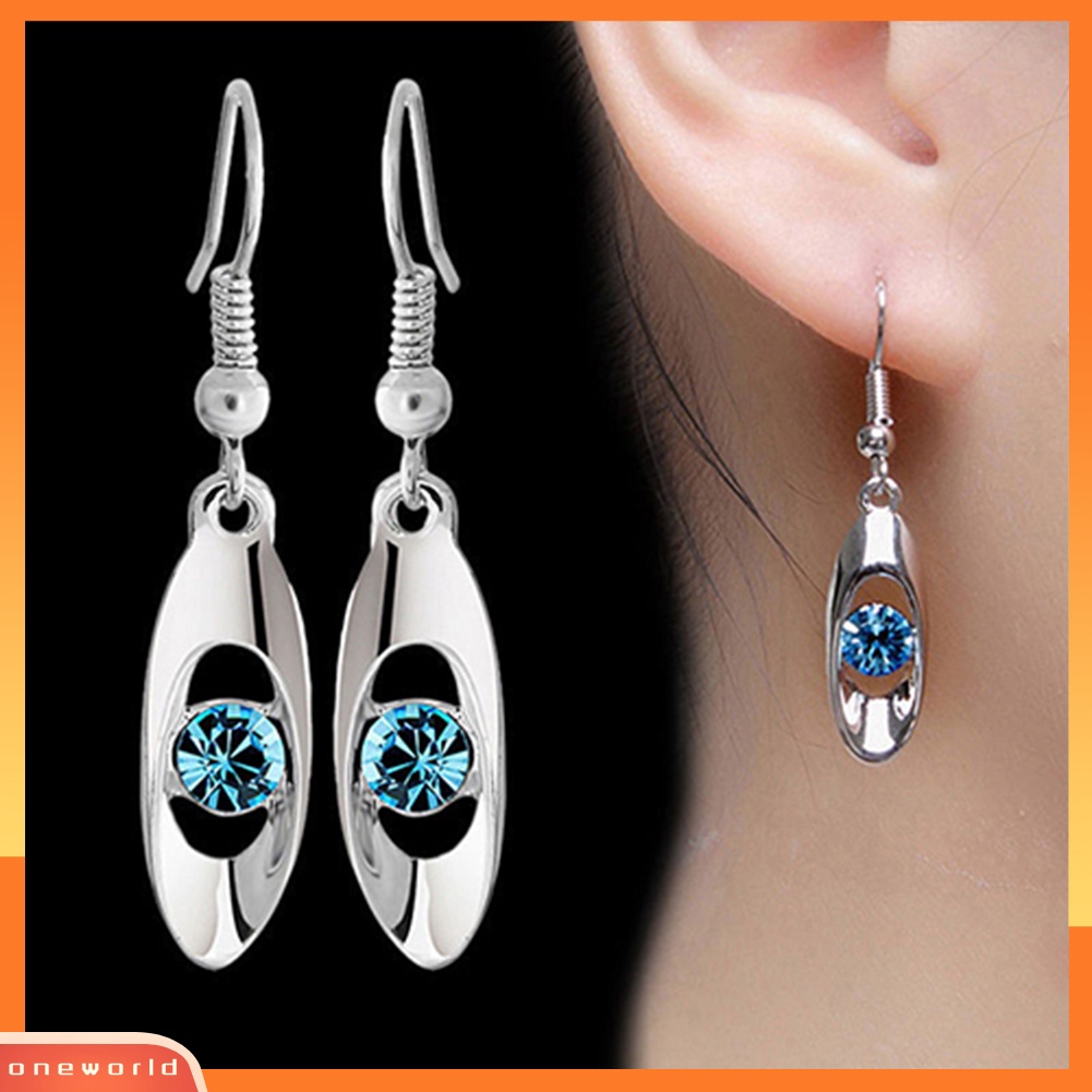 [WOD] Fashion Wanita Elegan Berlian Imitasi Mata Teardrop Menjuntai Perak Stud Hook Earrings