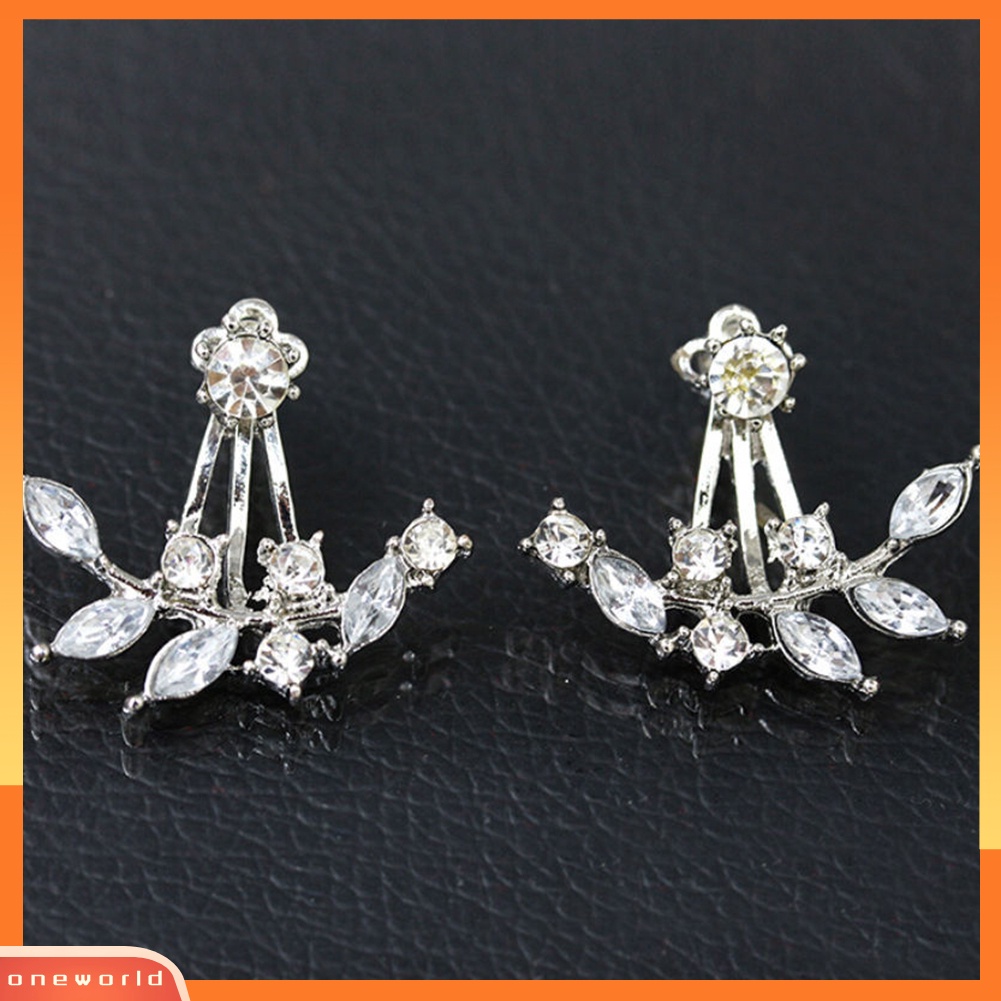 [WOD] Fashion Wanita Elegan Berlian Imitasi Daun Ranting Cabang Stud Anting Telinga Jaket