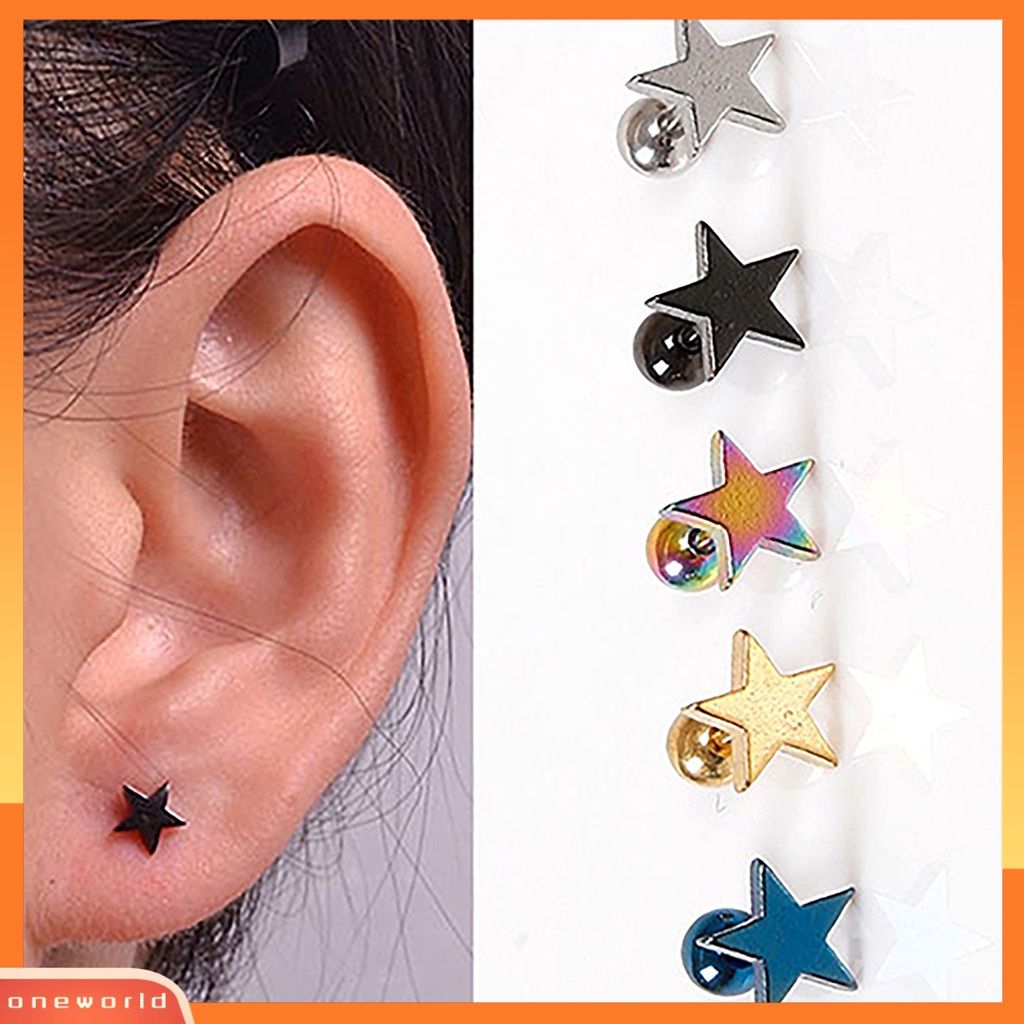 [WOD] 1pasang Charm Perhiasan Anting Stud Telinga Bahan Alloy Motif Pentagram Untuk Pesta