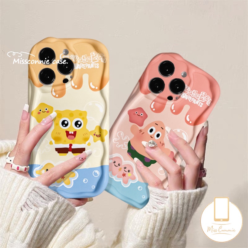 Untuk Samsung A13 A24 A14 A12 A04 A52 A52s A20 A30 A02s M01s A20s A23 A04s A50 A50s A11 A21s A51 A30s A10s A31 A03s A32 A03 Ice Cream SpongeBob Patrick 3D Wavy Curved Edge Soft Cover
