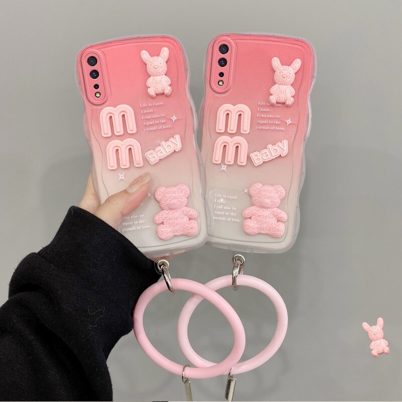 Andyh Desain Baru Untuk Vivo S1 Case 3D Lucu Bear+ Gelang Warna Solid Fashion Premium Gradien Lembut Casing Ponsel Silikon Shockproof Casing Pelindung Penutup Belakang