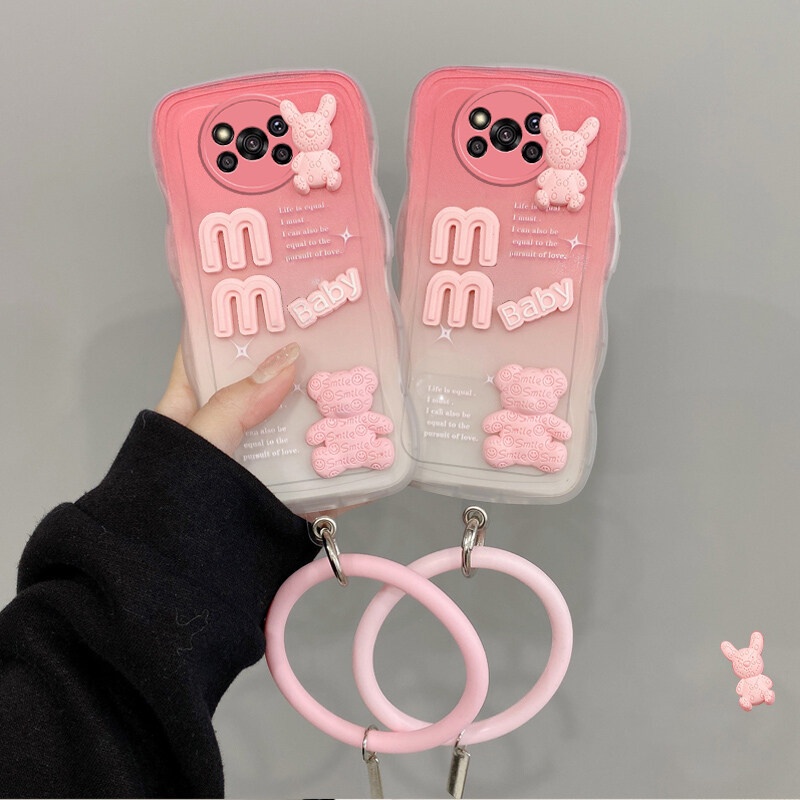 Andyh Desain Baru Untuk Xiaomi Poco X3 NFC X3 Pro Case 3D Cute Bear+ Gelang Warna Solid Fashion Gradien Premium Soft Phone Case Silikon Shockproof Casing Pelindung Penutup Belakang