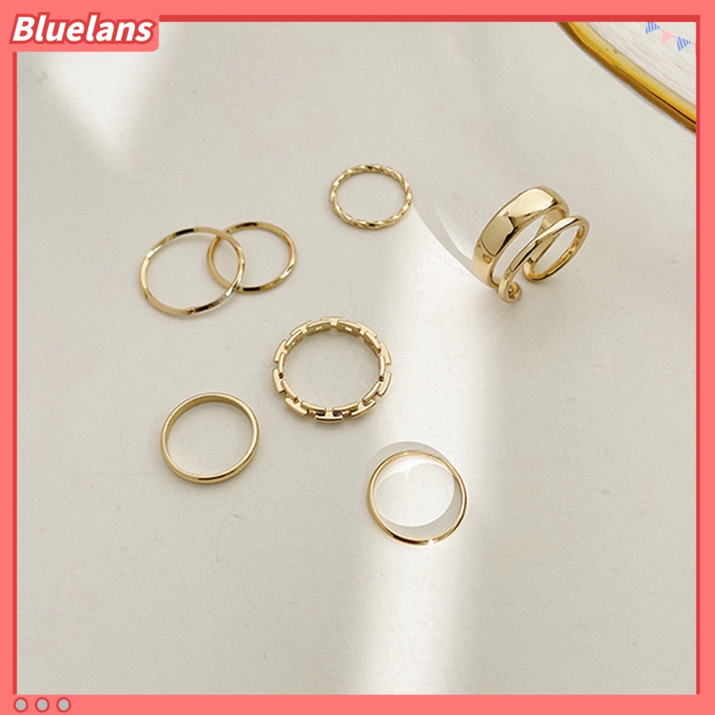 [BLS] 7pcs /set Wanita Knuckle Rings Geometris Bukaan Adjustable Hip Hop Stackable Finger Rings Untuk Pesta Club Cosplay