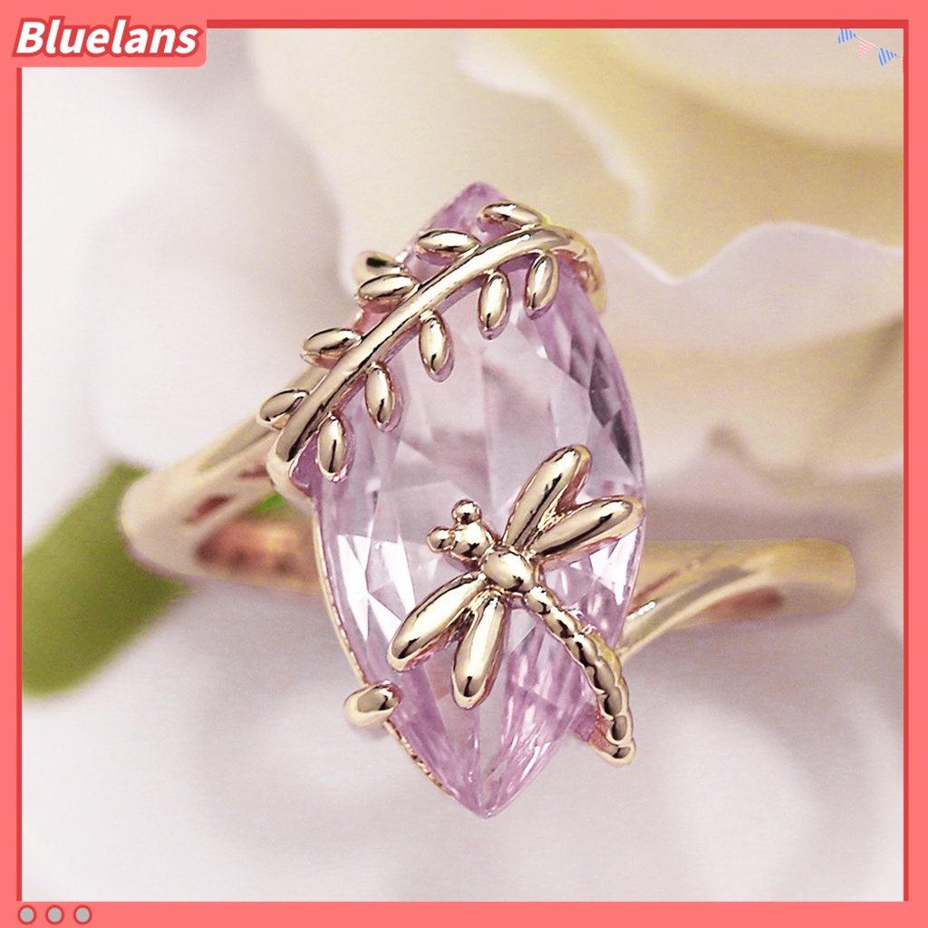 [BLS] Cincin Berlian Imitasi Transparan Emerald Faux Gemstone Dragonfly Decor Ring Untuk Pernikahan