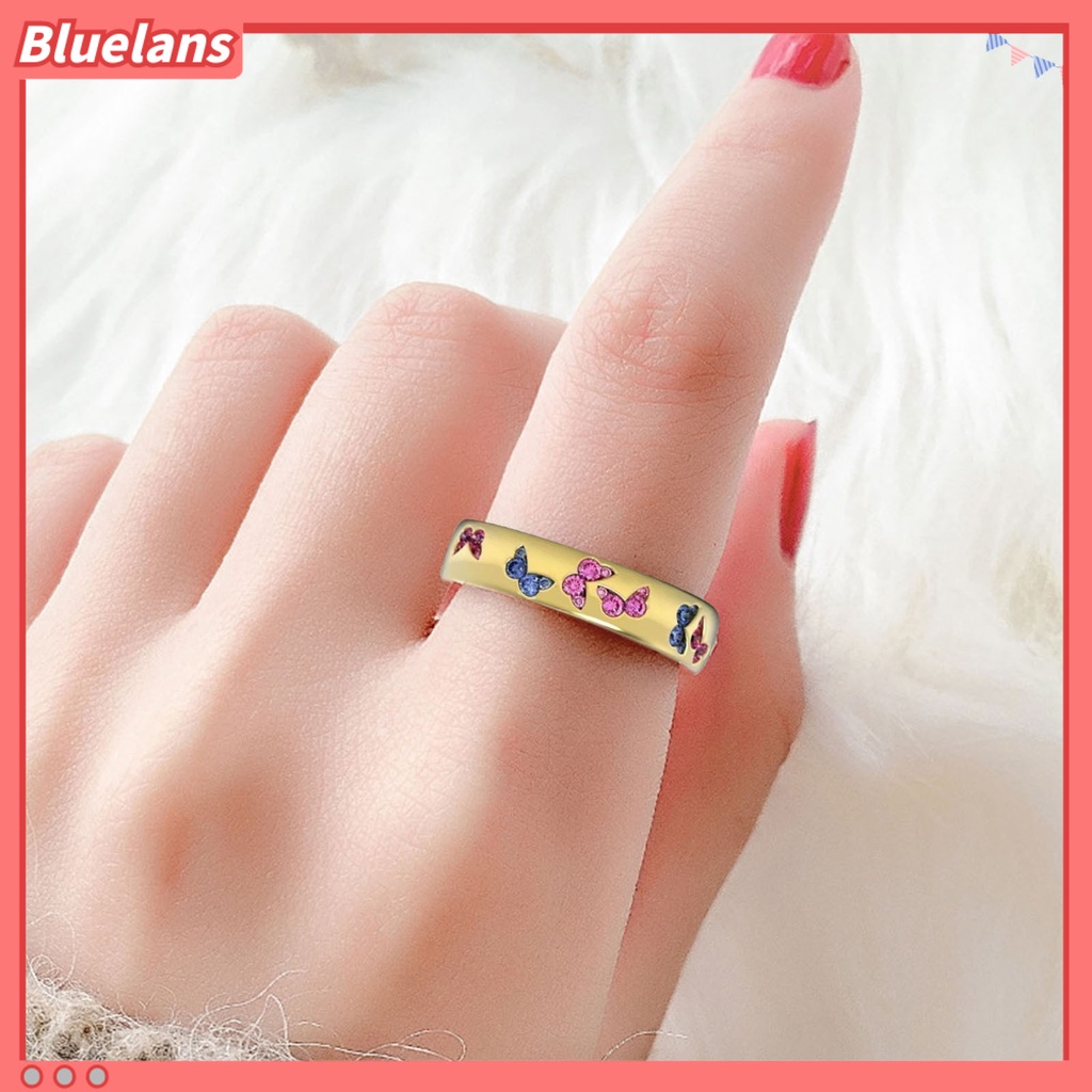 [BLS] Cincin Wanita Mengkilap Motif Kupu-Kupu Stainless Indah Warna Campur Lady Finger Ring Untuk Pernikahan