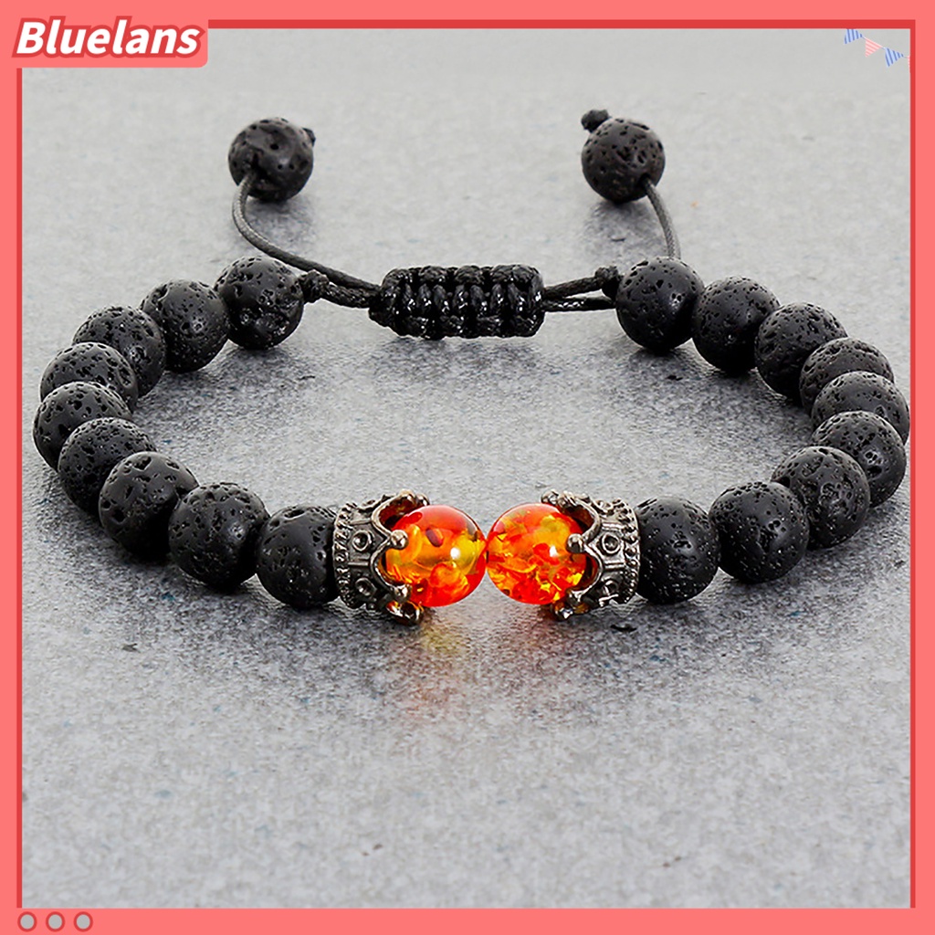 [BLS] Adjustable Permukaan Halus Pria Gelang Batu Mahkota Pesona Braided Wristband Perhiasan Aksesori