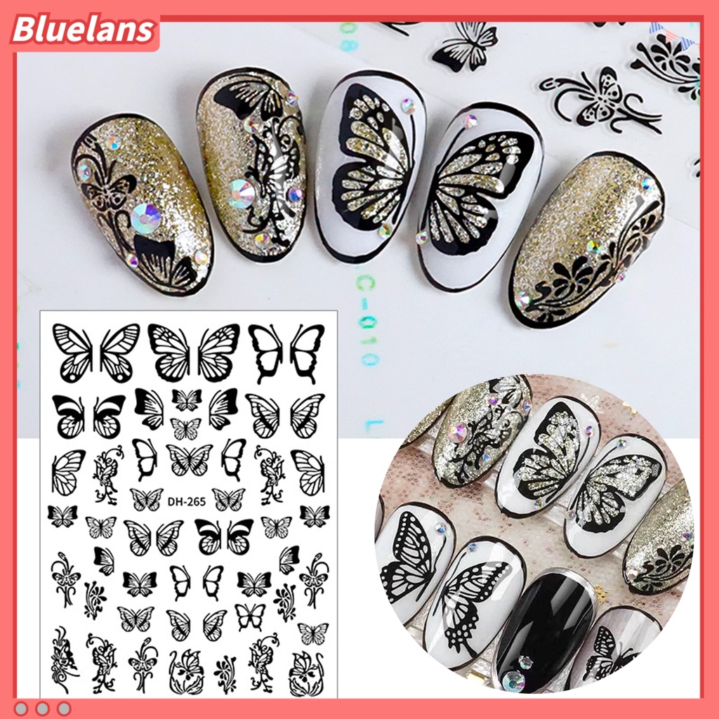 [BLM] Manicure Decal Halus Indah Lem Bebas Hollow Butterfly Nail Art Transfer Sticker Untuk Wanita