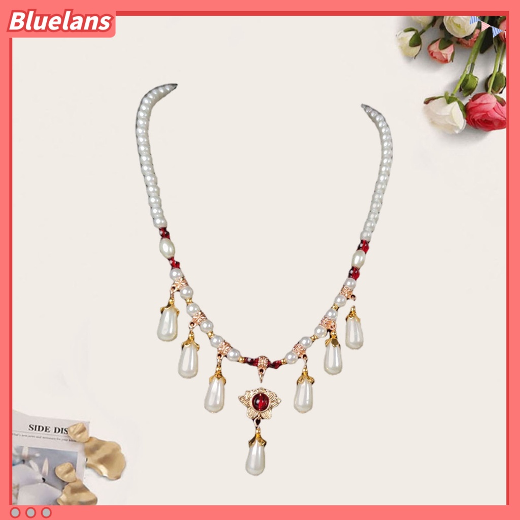 [BLS] Hias Berlian Imitasi Teardrop Liontin Adjustable Vintage Kalung Wanita Mutiara Imitasi Cheongsam Kalung Perhiasan Aksesoris