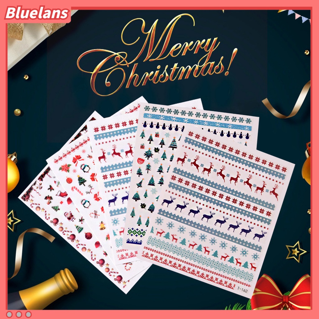 [BLM] 2pcs Stiker Kuku Tahan Air Pola Indah Perekat Diri Ultra-Tipis Mudah Diterapkan PVC Hias Xmas Kartun Tips Kuku Stiker Desain Manicure Untuk Salon Kuku