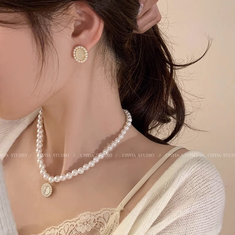 Kalung Mutiara Putih Korea Choker Batu Permata Liontin Kalung Untuk Wanita Fashion Perhiasan Aksesoris