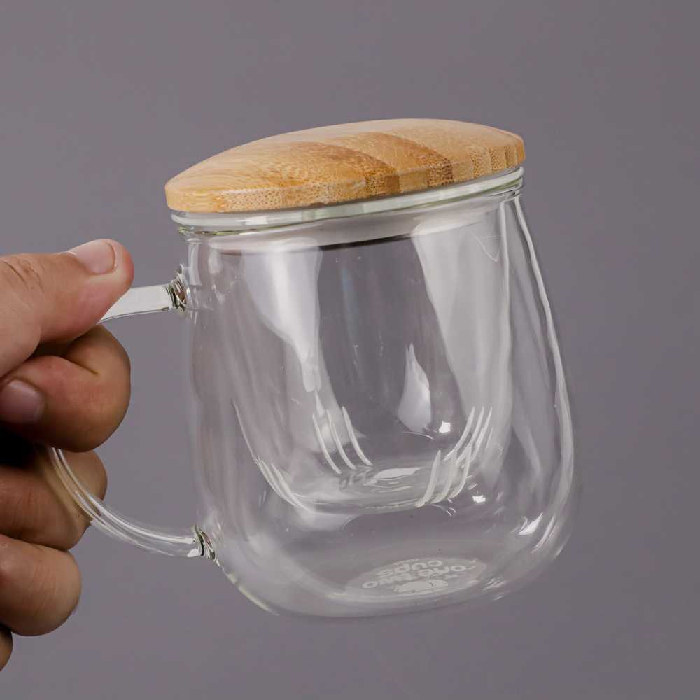 Gelas Filter Cangkir Teh Tea Cup Mug with Infuser Filter 420ml 320ml Tutup Kayu