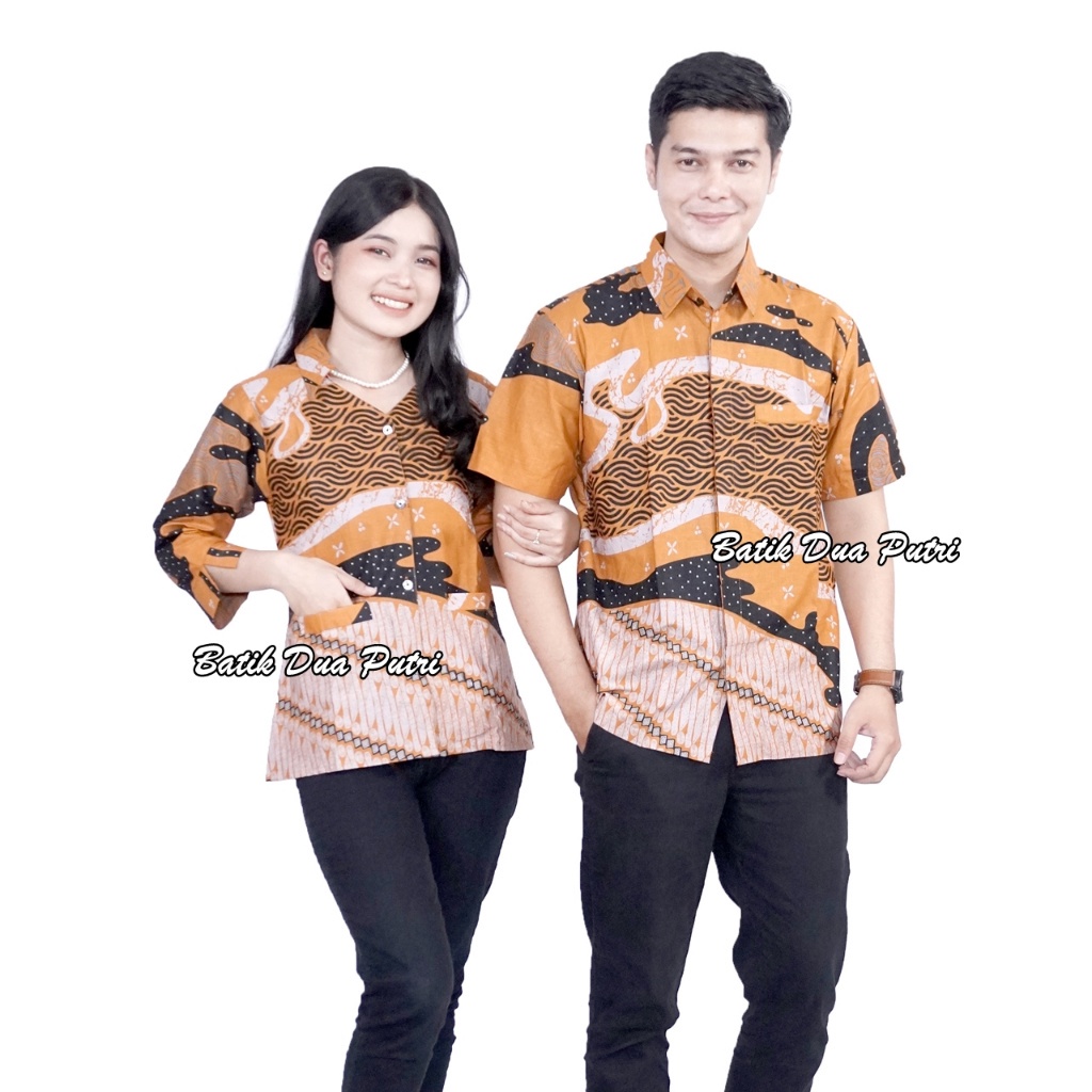 Couple Batik Abstrak Sunkise Batik Wanita Modern Kemeja Hem Pria