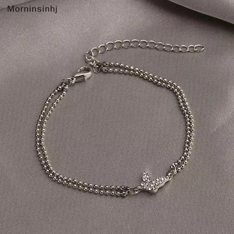 Mornin Gelang Kupu-Kupu Zirkon Bersinar Manis Untuk Wanita Anti-Alergi Rantai Warna Silver Bling Bracelet Gelang Retro Ringan id