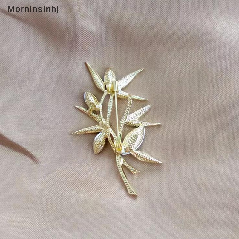 Mornin Bros Bentuk Bambu Untuk Wanita Desain Berlian Imitasi Top Quality Plants Flower Party Brooch Pin Hadiah id