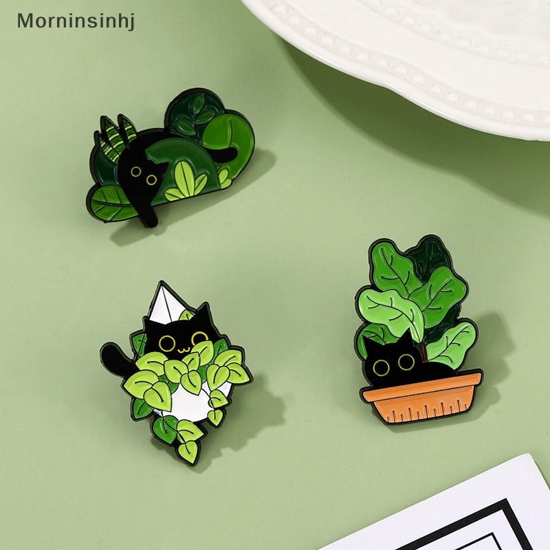 Mornin Tanaman Kucing Bros Lucu Kartun Hewan Chlorophytum Comosum Kreatif Logam Lencana Pria Dan Wanita Pin Aksesoris Dekorasi Medali id