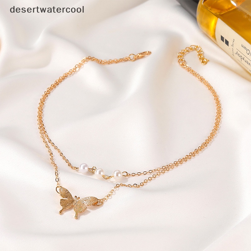 Deid Fashion Kupu-Kupu Mutiara Liontin Kalung Klavikula Mutiara Rantai Berlapis Kalung Martijn