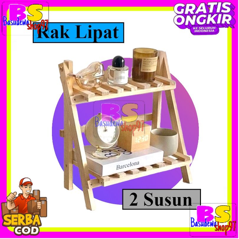 RAK SUSUN 2 KAYU LIPAT /RAK SERBAGUNA / RAK BUMBU / RAK MAKE UP