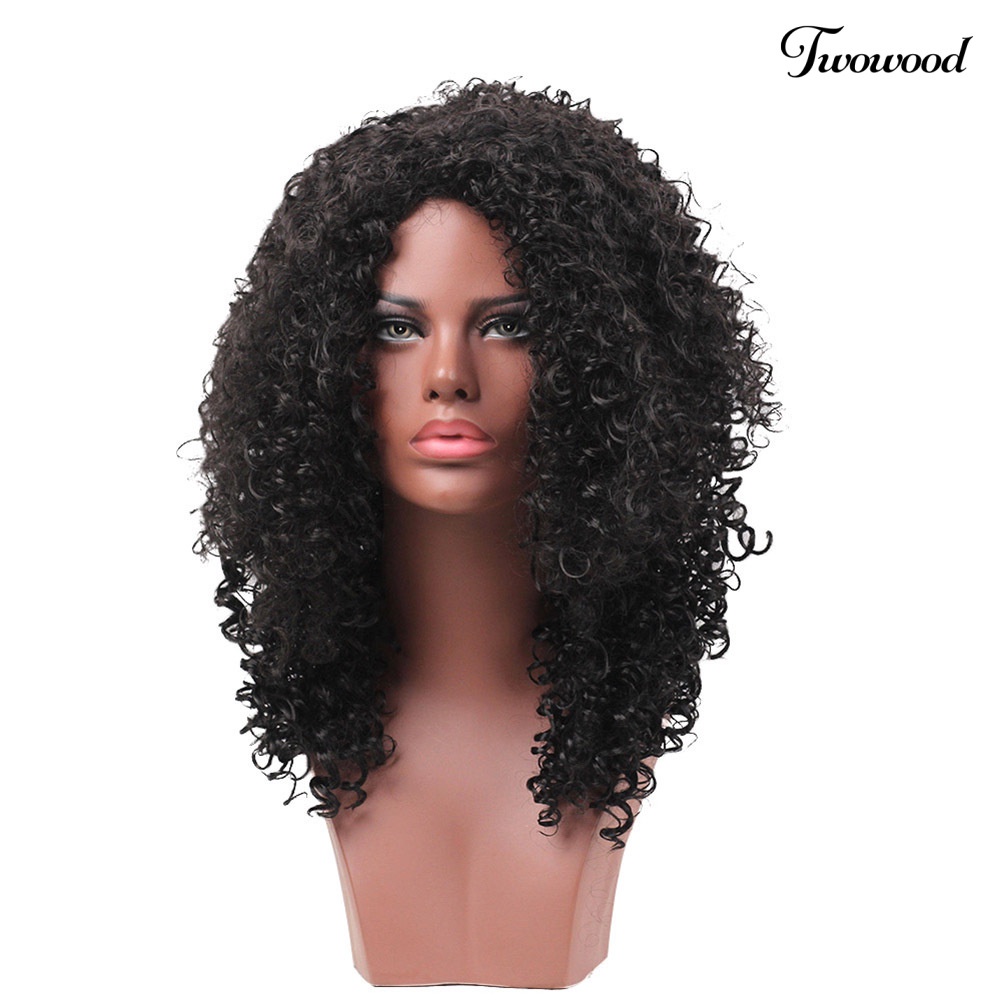 Twowood Wanita Fashion Afro Kinky Curly Rambut Sintetis Panjang Warna Hitam Pesta Wig Keren