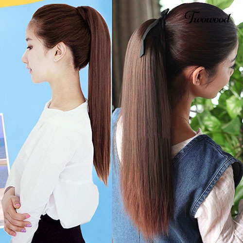 Twowood Fashion Wanita Panjang Lurus Sintetis Ponytail Rambut Ekstensi Potongan Rambut Wig