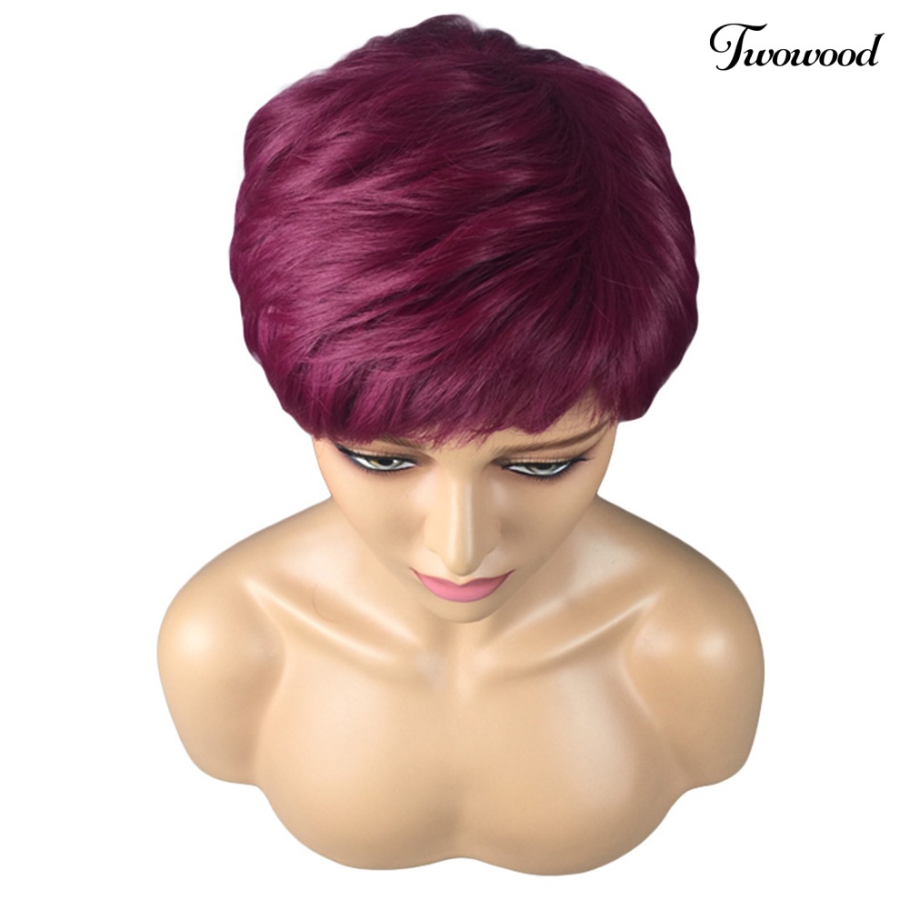 Twowood Fashion Anggur Merah Sintetis Wig Pendek Wanita Menawan Pesta Cosplay Sopak