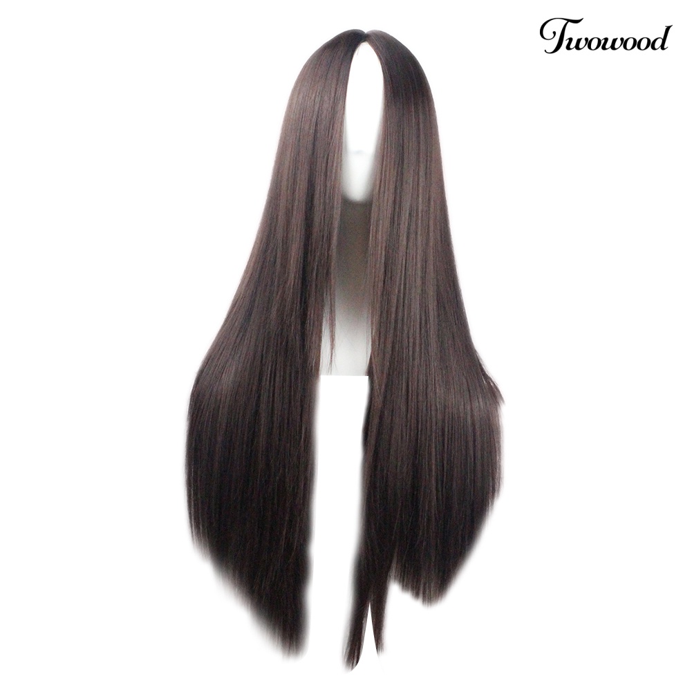 Twowood Fashion Wanita Warna Solid Belah Tengah Panjang Lurus Wig Cosplay Sopak