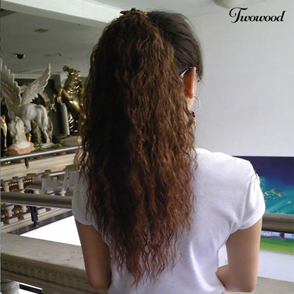 Twowood 20inch Serat Sintetis Panjang Bergelombang Keriting Ponytail Wig Hair Extension Sopak