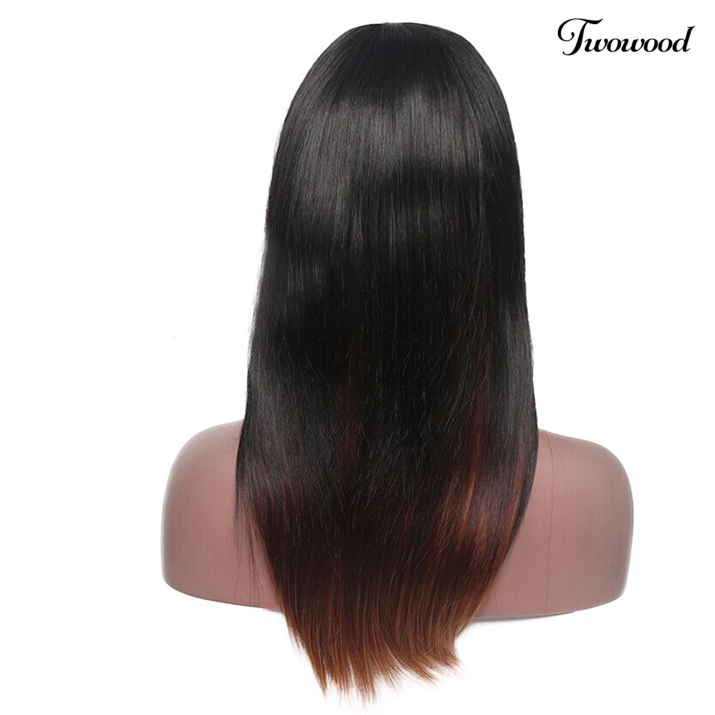 Twowood Fashion Wanita Panjang Lurus Gradien Rambut Poni Rose Net Wig Ekstensi Sopak