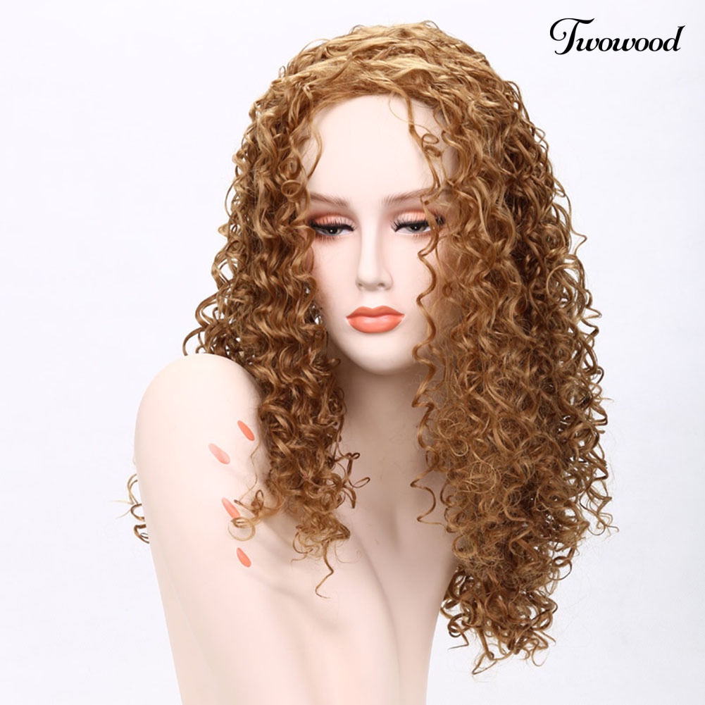 Twowood Wanita Fashion Afrika Keriting Bergelombang Rambut Pendek Suhu Tinggi Serat Wig Sopak