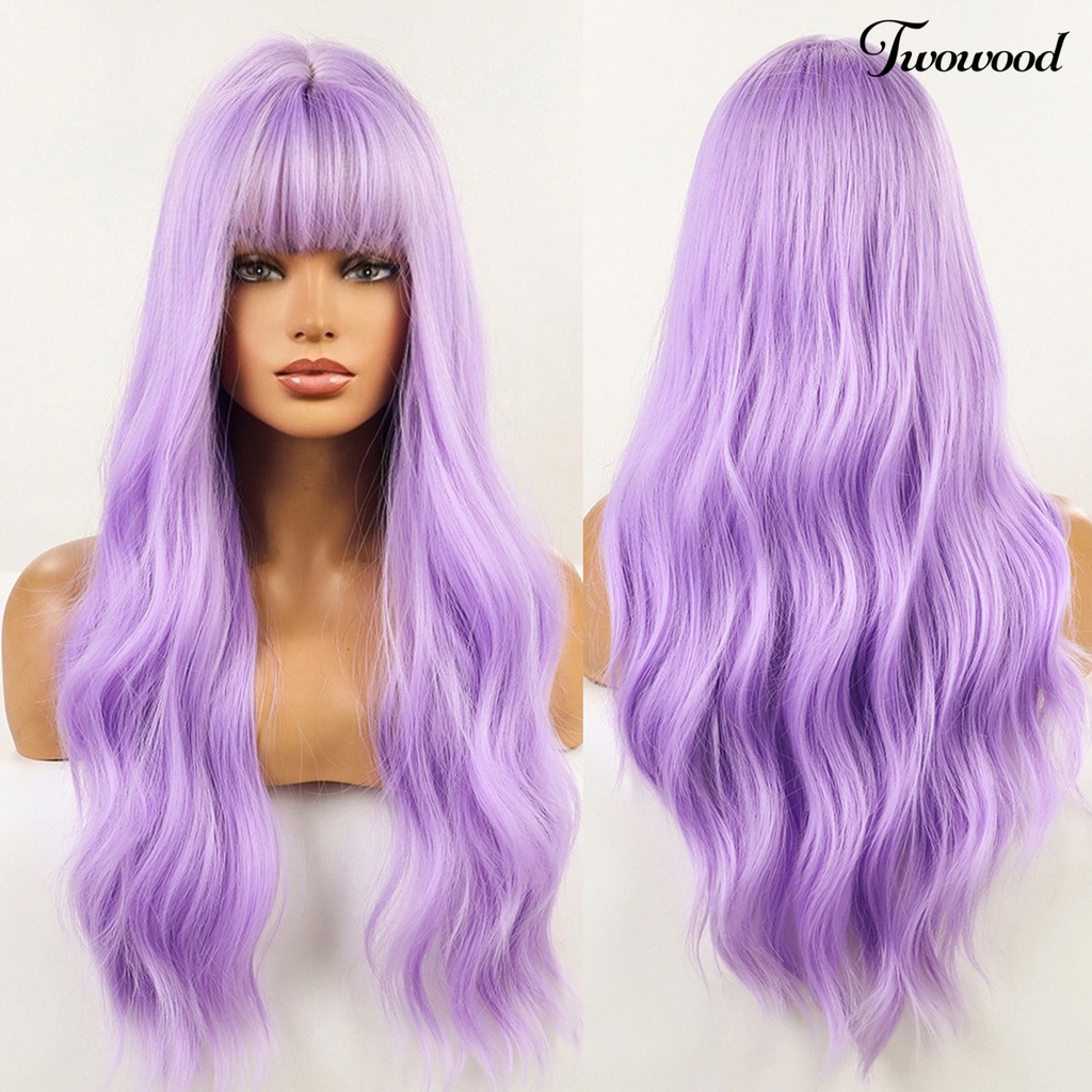 Twowood Cosplay Wig Nyaman Berbulu Lembut Menarik Peran Indah-Bermain Properti Ringan Multicolor Poni Wig Keriting Panjang Untuk Kehidupan Sehari-Hari