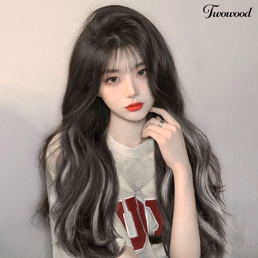 Twowood One Piece Wig No Perm Fluffy V-Shaped Seamless Menebal Rambut Tak Terlihat Halus Ekstensi Rambut Palsu Mewarnai Sebagian Digunakan Wanita