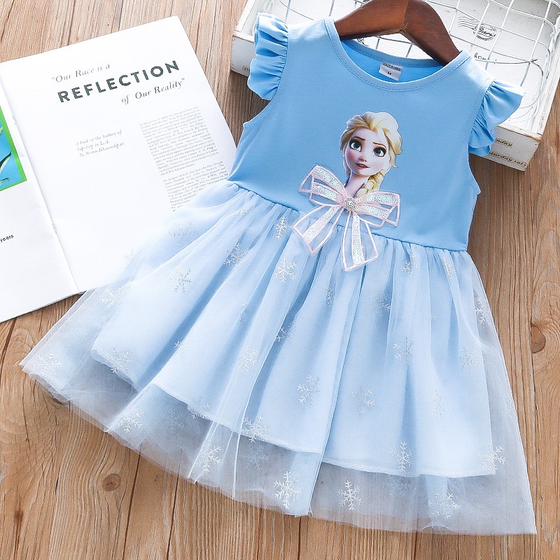 1-7tahun Gaun putri Elsa gadis baru/baju bayi perempuan mesh/Dress anak perempuan/dress pesta bayi/baju anak perempuan pakaian bayi perempuan import/kado anak ulang tahun Elsa Frozen