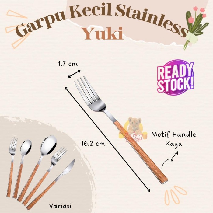 garpu kue Yuki Stainless Steel TEBAL gagang motif kayu ELEGANT