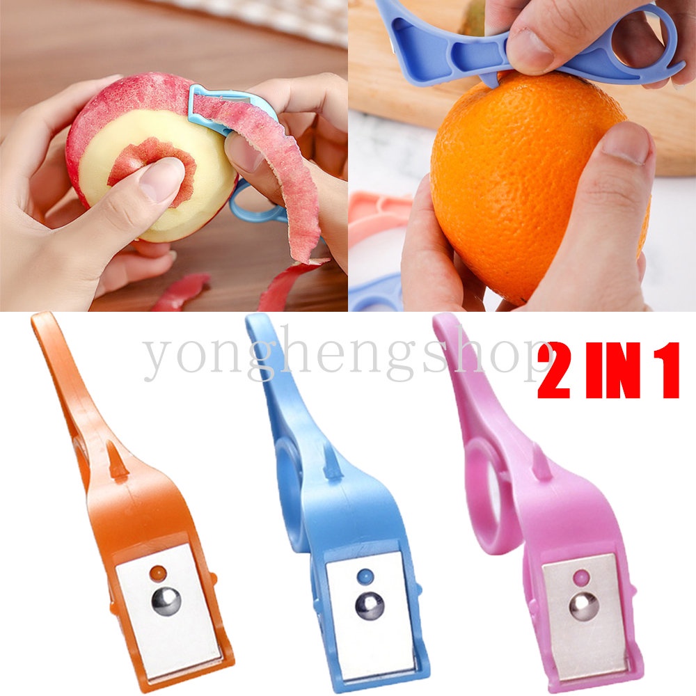 Kreatif 2in1 Buah Apel Peeler Orange Cutter Stainless Steel Peeler Ring Portable Manual Alat Kupas Pengupas Kulit Kentang Sayur Rotary Planer Kitche Perlengkapan