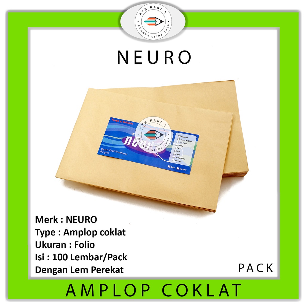 

NEURO - Amplop Coklat Polos Ukuran Folio Seal - Pack