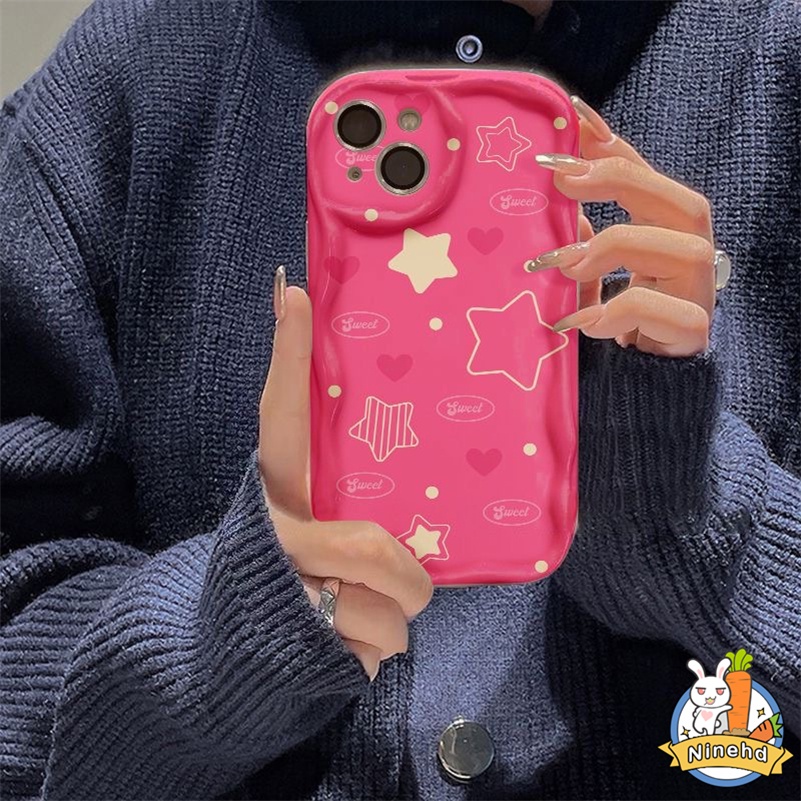 IPHONE Casing Kompatibel Untuk Iphone14 13 12 11 Pro Max X Xr Xs Max8 7 6 6s Plus Se2020Mewah Pink Heart Love Glossy Air Cushion Phone Case Anti Gores Tepi Gelombang Soft Case Cover