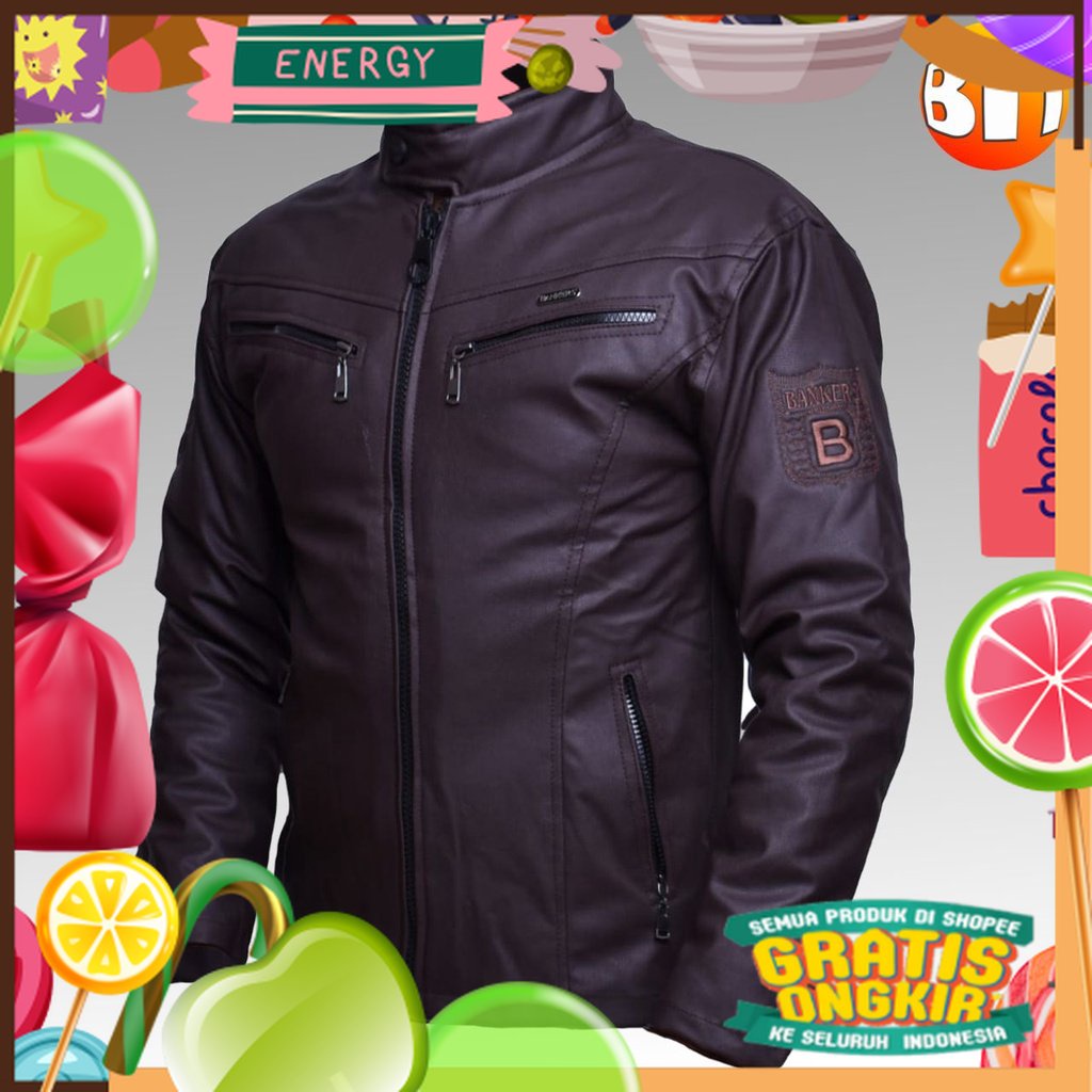 Jaket Motor Biker Rider Orcar Kulit Pria Warna Coklat Kopi Bankers/ aman berkendara safety riding