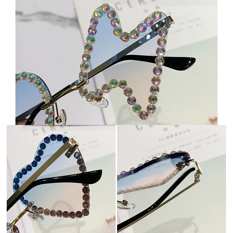 (YUZHU) Kepribadian Fashion Tanpa Bingkai Berlian Logam Kacamata Pesta Busana Barat Lucu Hip Hop Sunglasses