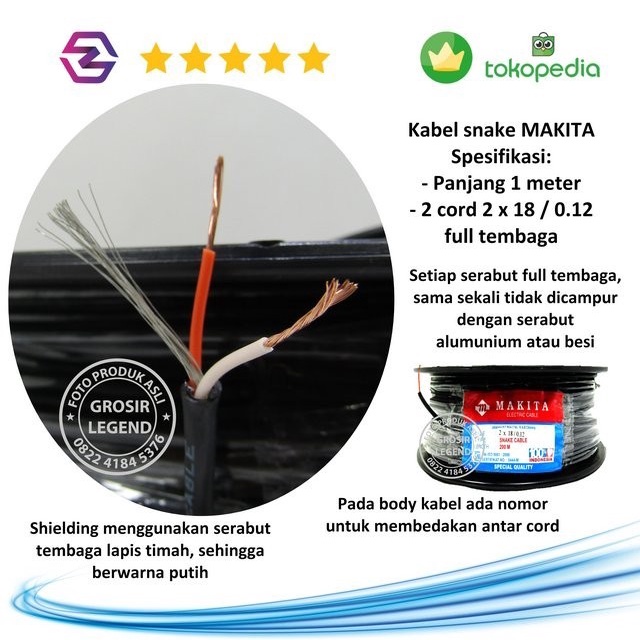 MAKITA Kabel Snake Audio 2 cord 2x18 2 x 18 / 0.12 Per 1 Meter