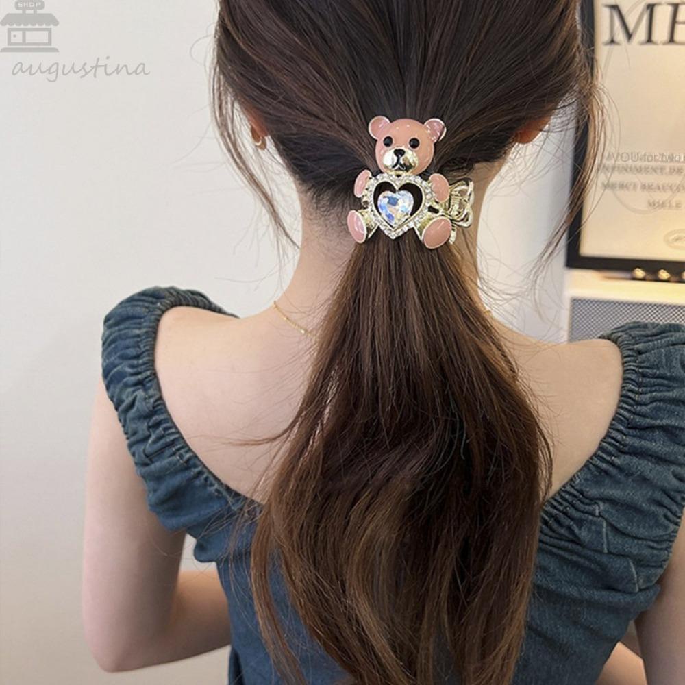 Agustina Beruang Hair Claw Elegan Manis Ekor Kuda Tinggi Klip Rambut Aksesoris Rambut Untuk Anak Perempuan Hiasan Kepala Wanita Jepit Ponytail Holder