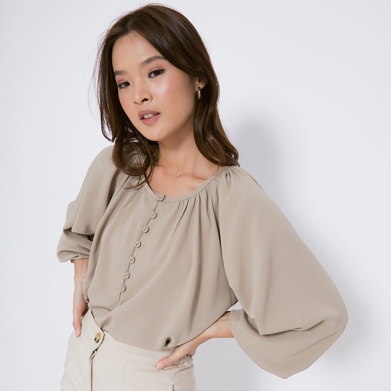 Ms Daisy Iris Balloon Sleeve Crinkle Shirt Blouse Atasan Wanita Kasual Lengan Panjang