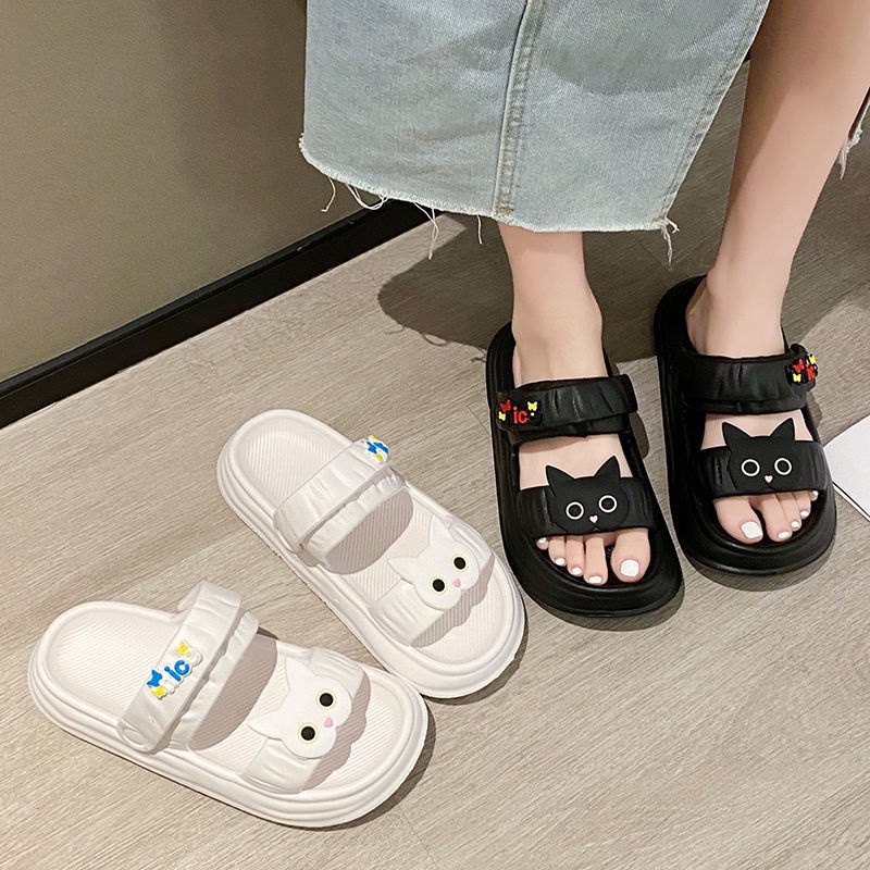 𝐄𝐁𝐒 ✅ SA038 Sandal Wanita Empuk Motif Kucing Model Baru Kasual Lucu Sendal Motif Ringan Empuk Santai Import Murah COD