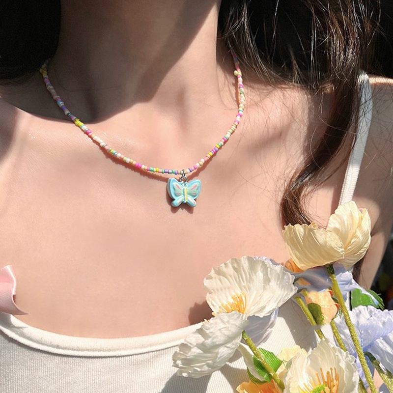 Hyuna Style Colorful Beaded Butterfly Gaya Baru Temperamen Manis Kalung Fashion Lucu