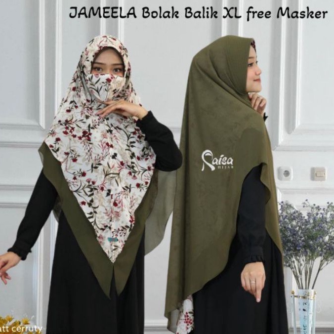 Khimar Ceruty 2 Layer Motif XL Size Jumbo Khimar Jameela Bolbal Bolak Balik  by Raisa