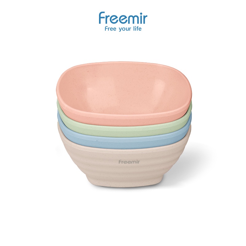 freemir Set 4 pcs Mangkok Gelombang 13.5/14 cm Wheat Straw Plastik Mangkuk Kuah Sup Bowl Warna-Warni Set 4 pcs