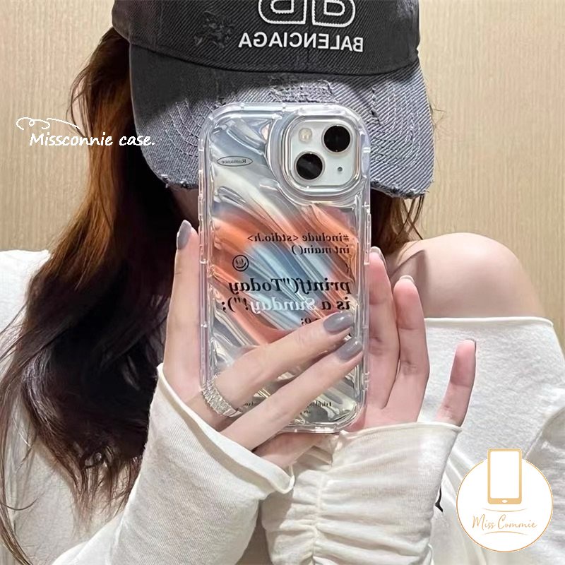 IPHONE Ins Warna Gradien Cinta Hati Transparan Laser Card Paper Case Kompatibel Untuk Iphone6 6S 78 Plus XR 11 13 14 12 Pro MAX X XS MAX SE 2020lembut 3D Stereo Corrugation Pattern Cover
