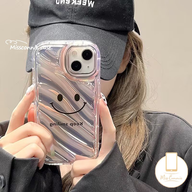 Casing Kartu Laser Alfabet Inggris Smiley Simple Mewah Kompatibel Untuk IPhone 7Plus 11 13 14 12 Pro MAX 6 6S 7 8 Plus XR X XS MAX 8Plus SE 2020lembut Tpu Bening 3D Bergelombang Melengkung Cover