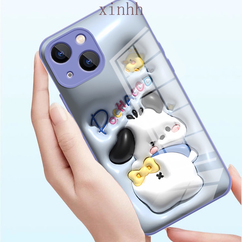 IPHONE Casing Hard Kaca Winnie Bear Datar 3D Cocok Untuk Iphone14 13 12 11 Pro Max Cat Metalik Motif Kartun Kartun Casing Pelindung