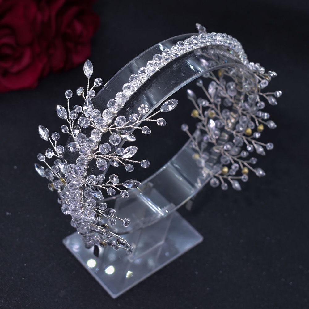 Bando Pengantin Wanita Kristal Berlian Imitasi Handmade Headband Ditekan Rambut Band Hiasan Kepala Aksesoris DZ069